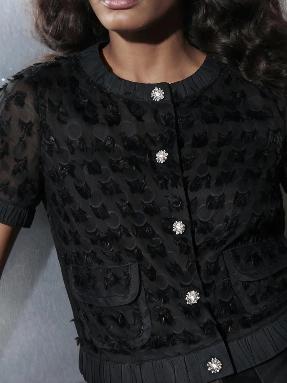 Vintage Dolce & Gabbana Black Textured Cropped Jacket with Jewel Buttons